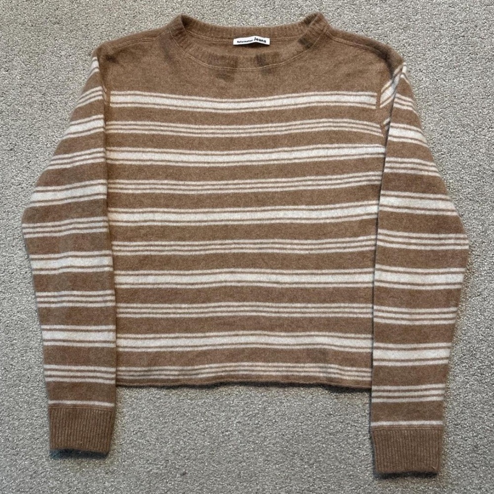 Reformation Cashmere Brown and Cream Striped Sweater